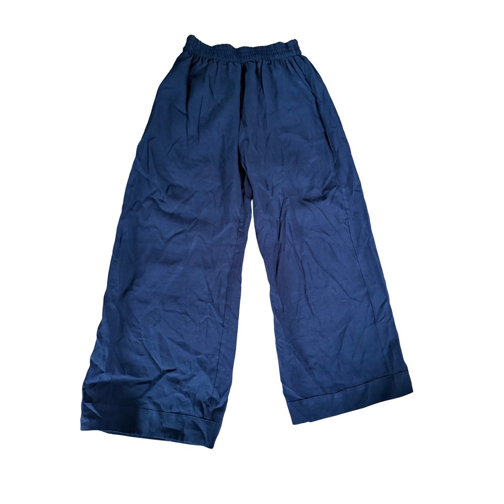 BURU Small Batch Apparel Navy Blue Wide Leg Elastic Waist Artisan Pants M/L USA